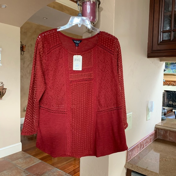NWT Lucky Brand 3/4 sleeve shirt with lace details - Picture 2 of 4